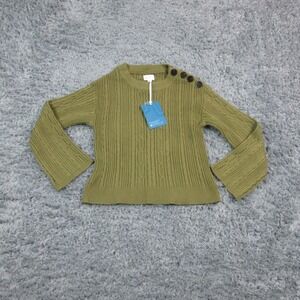 Market & Spruce Sweater Womens XS Green Cable Knit Button Shoulder Crewneck NWT